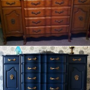 Simple side table in blue and browm colour